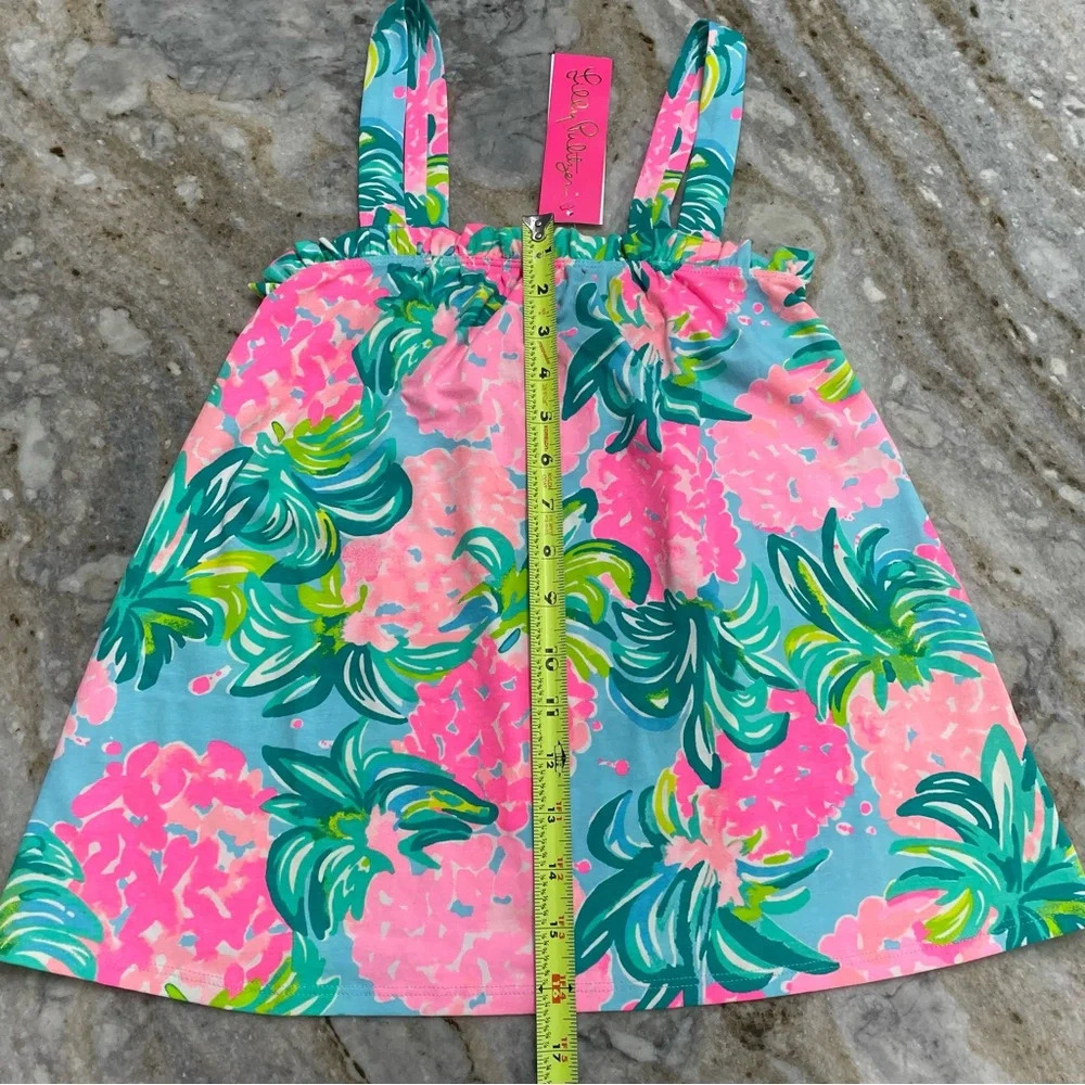NEW Lilly Pulitzer Jia Tank Top Sz Pineapple Shake Blue Ibiza Floral Ruffle - Picture 7 of 11